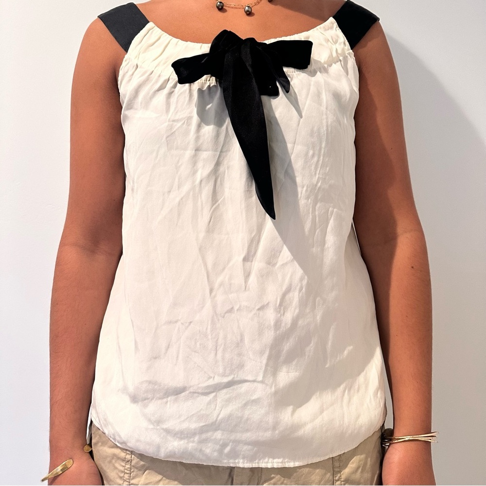 Chic White Top with Black Bow